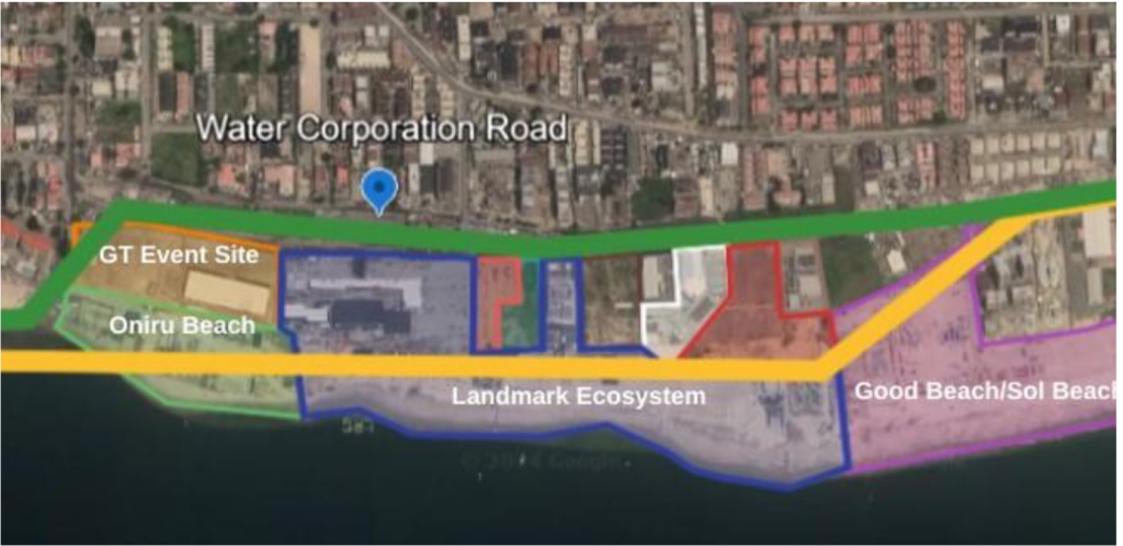 Enlarged Google Earth photo showing the proposed and original path of the Lagos- Calabar coastal Road