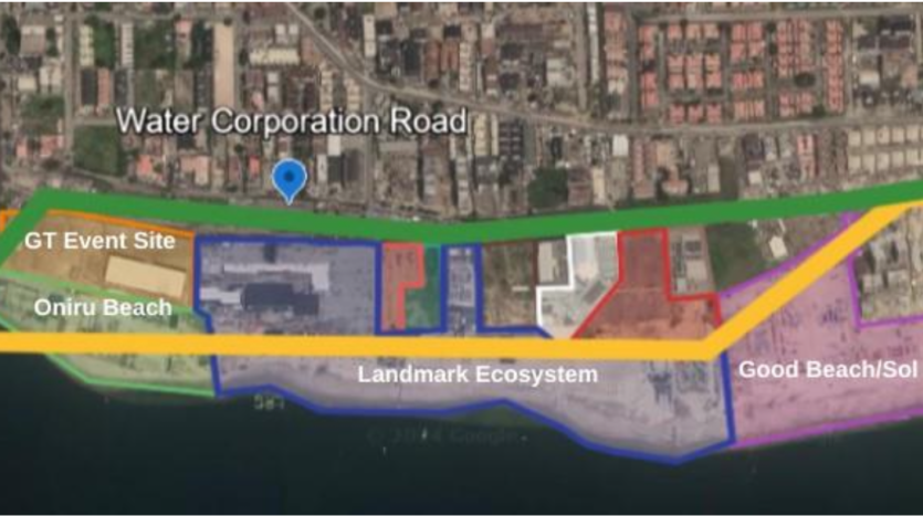 Enlarged Google Earth photo showing the proposed and original path of the Lagos- Calabar coastal Road